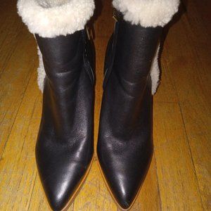 Marc Fisher Ltd Brendan Genuine Leather & Shearling Wedge Bootie Size 6